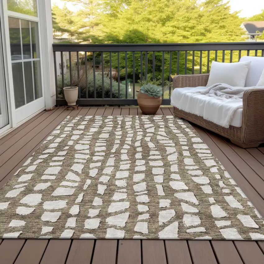 Brown And Ivory Abstract Washable Indoor Outdoor Area Rug Photo 6