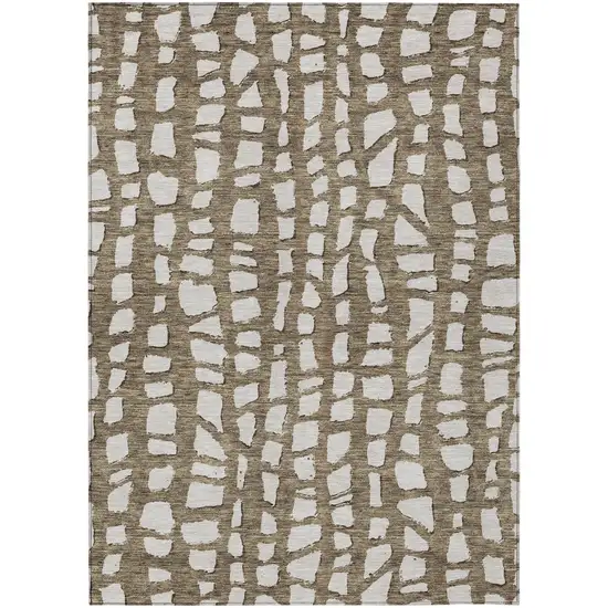 Brown And Ivory Abstract Washable Indoor Outdoor Area Rug Photo 1