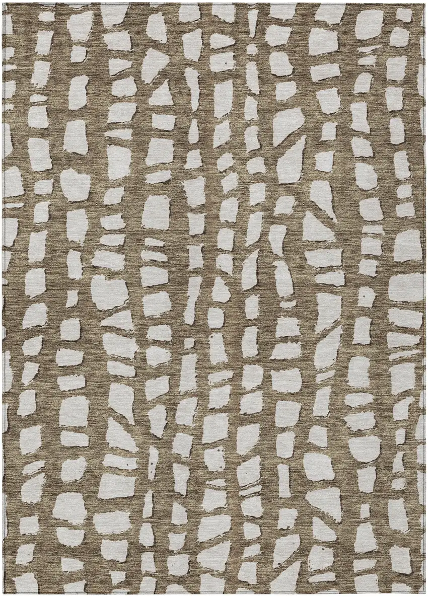 Brown And Ivory Abstract Washable Indoor Outdoor Area Rug Photo 1