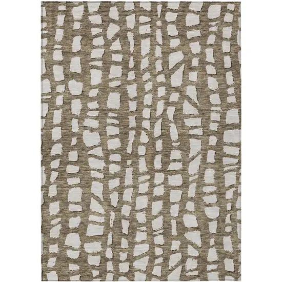 Brown And Ivory Abstract Washable Indoor Outdoor Area Rug Photo 1