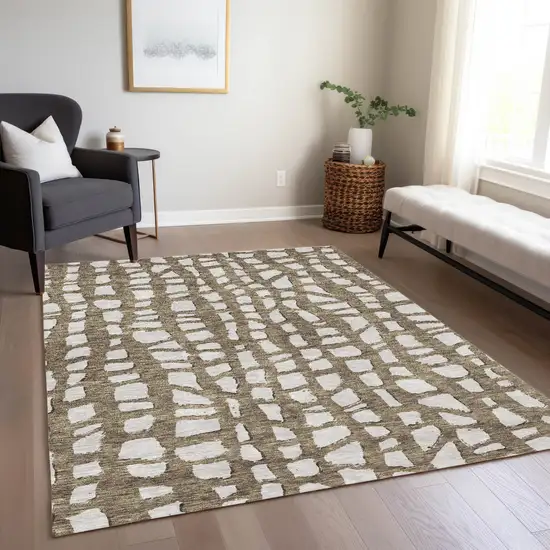 Brown And Ivory Abstract Washable Indoor Outdoor Area Rug Photo 8