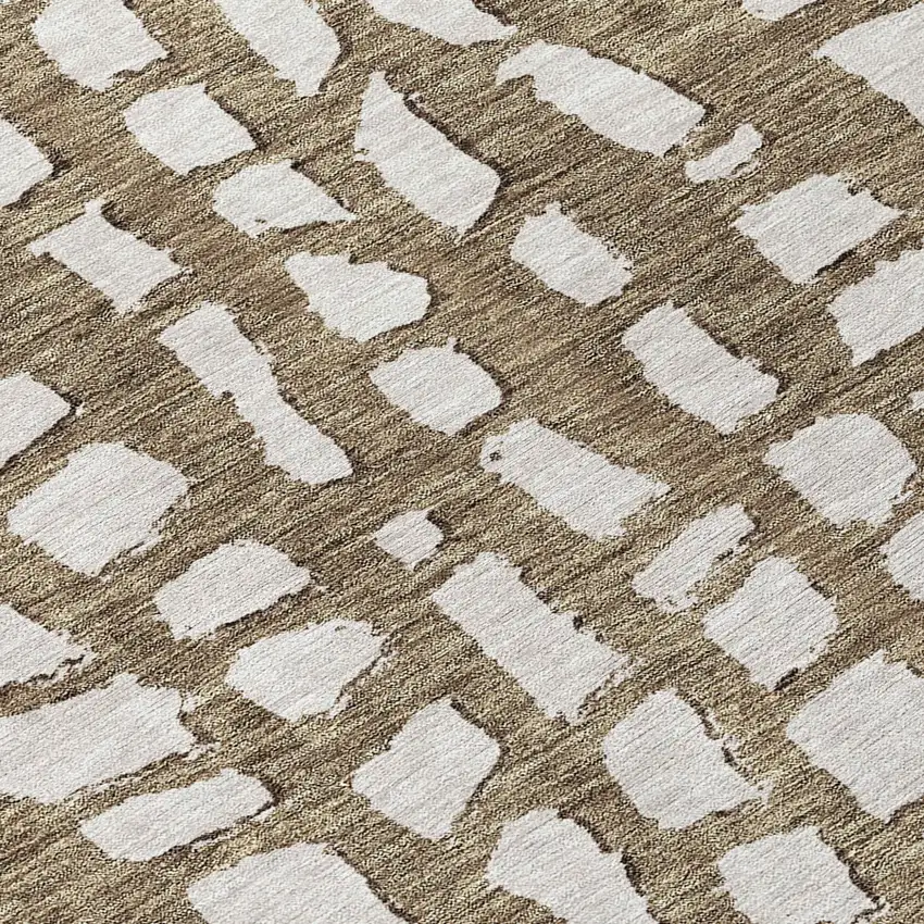 Brown And Ivory Abstract Washable Indoor Outdoor Area Rug Photo 8