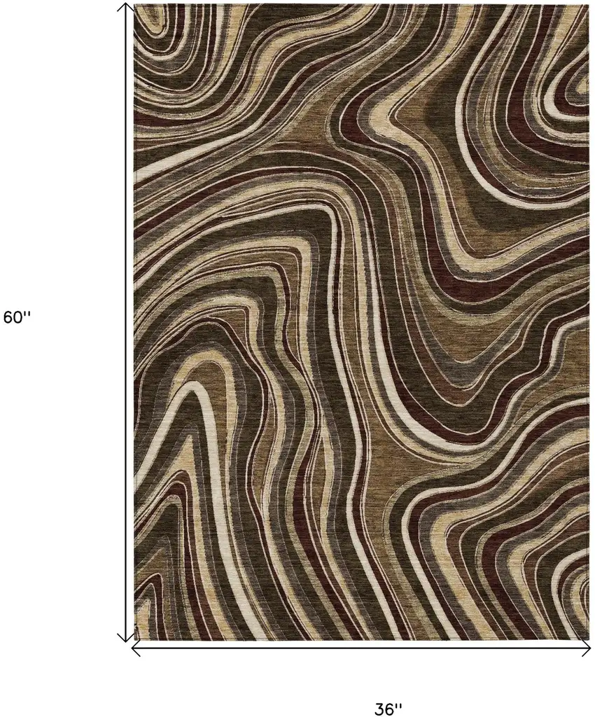 Brown And Ivory Abstract Washable Indoor Outdoor Area Rug Photo 7