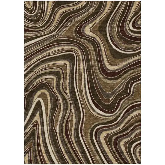 Brown And Ivory Abstract Washable Indoor Outdoor Area Rug Photo 1