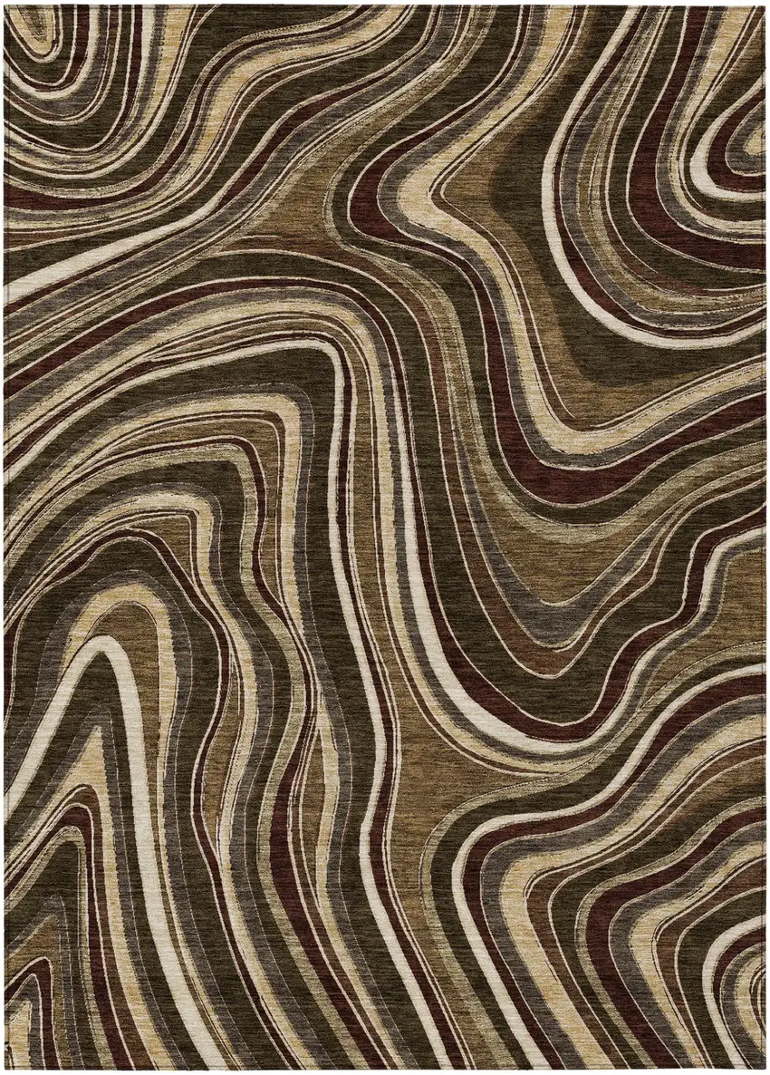 Brown And Ivory Abstract Washable Indoor Outdoor Area Rug Photo 1