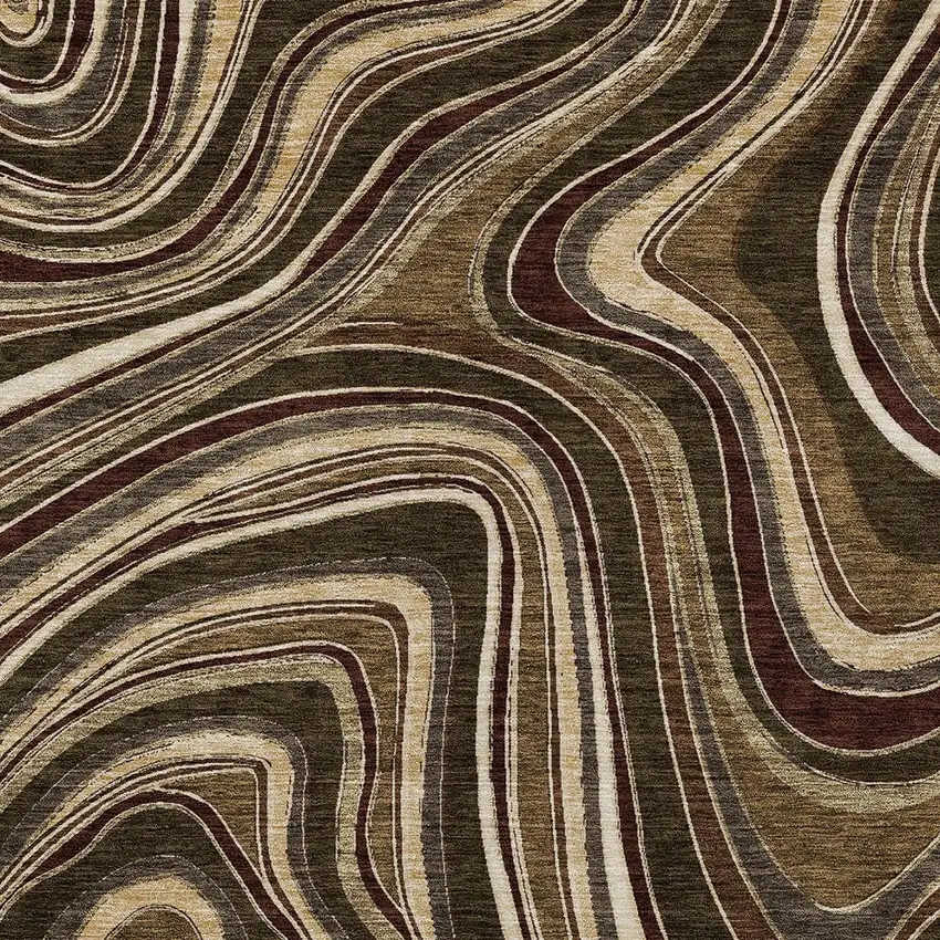 Brown And Ivory Abstract Washable Indoor Outdoor Area Rug Photo 3