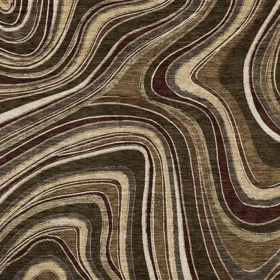 Brown And Ivory Abstract Washable Indoor Outdoor Area Rug Photo 3