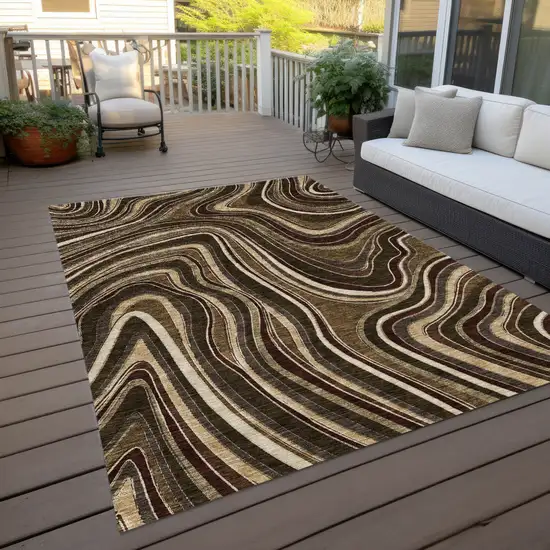 Brown And Ivory Abstract Washable Indoor Outdoor Area Rug Photo 9