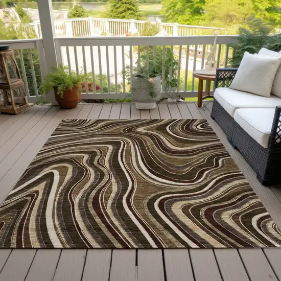 Brown And Ivory Abstract Washable Indoor Outdoor Area Rug Photo 7