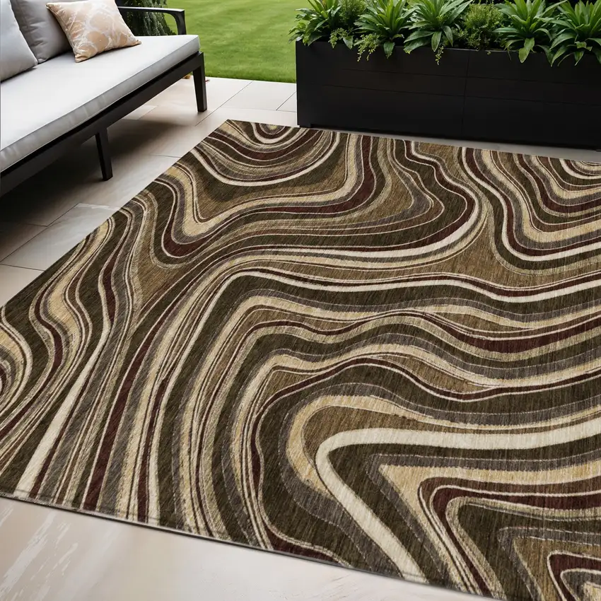 Brown And Ivory Abstract Washable Indoor Outdoor Area Rug Photo 1
