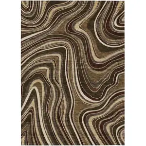 Photo of Brown And Ivory Abstract Washable Indoor Outdoor Area Rug