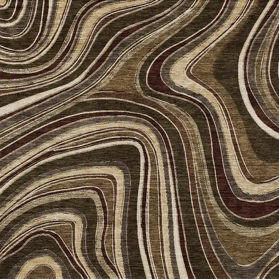 Brown And Ivory Abstract Washable Indoor Outdoor Area Rug Photo 3