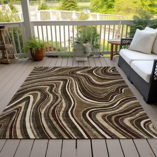 Brown And Ivory Abstract Washable Indoor Outdoor Area Rug Photo 6