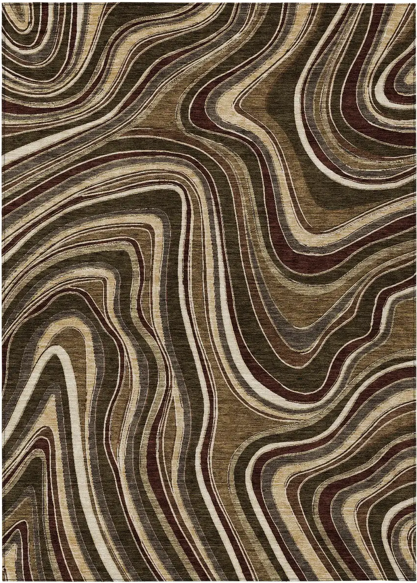 Brown And Ivory Abstract Washable Indoor Outdoor Area Rug Photo 1