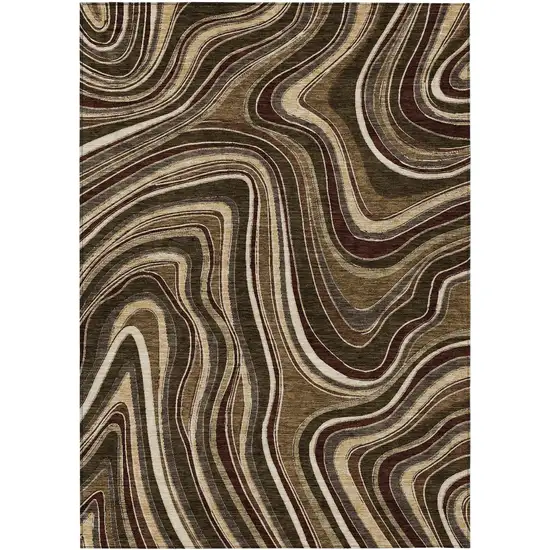 Brown And Ivory Abstract Washable Indoor Outdoor Area Rug Photo 1