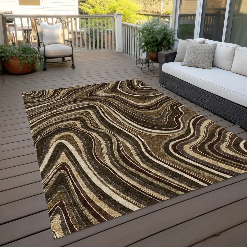 Brown And Ivory Abstract Washable Indoor Outdoor Area Rug Photo 9