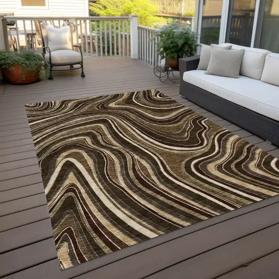 Brown And Ivory Abstract Washable Indoor Outdoor Area Rug Photo 9
