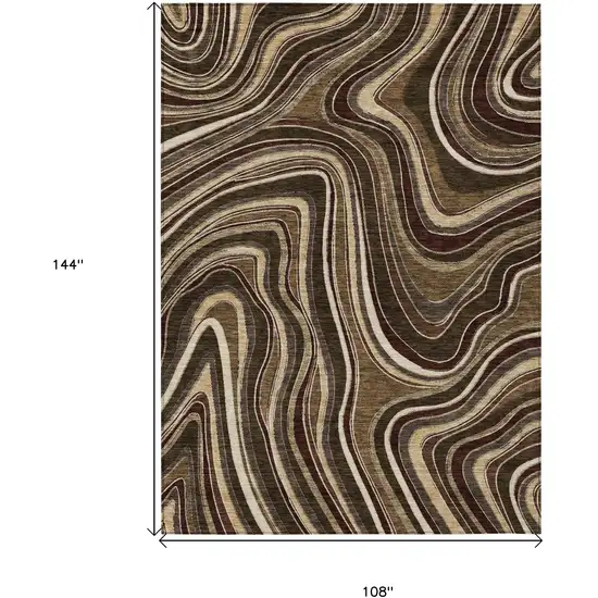 Brown And Ivory Abstract Washable Indoor Outdoor Area Rug Photo 7