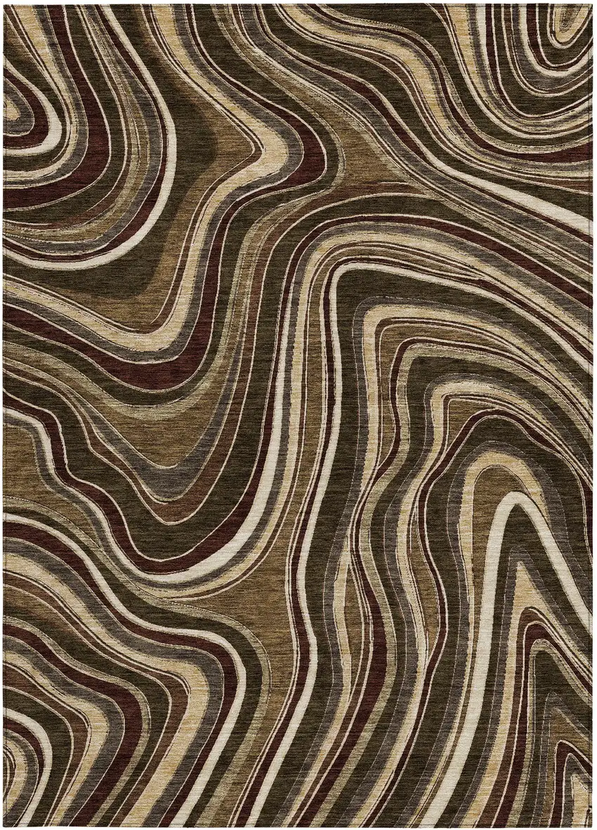 Brown And Ivory Abstract Washable Indoor Outdoor Area Rug Photo 4