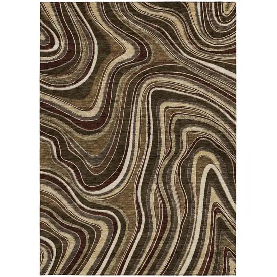 Brown And Ivory Abstract Washable Indoor Outdoor Area Rug Photo 4