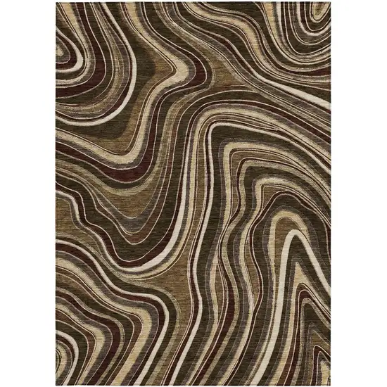Brown And Ivory Abstract Washable Indoor Outdoor Area Rug Photo 4