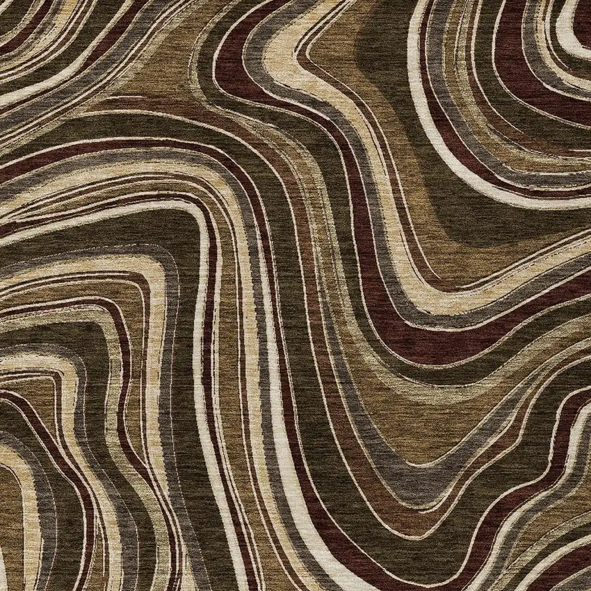 Brown And Ivory Abstract Washable Indoor Outdoor Area Rug Photo 3