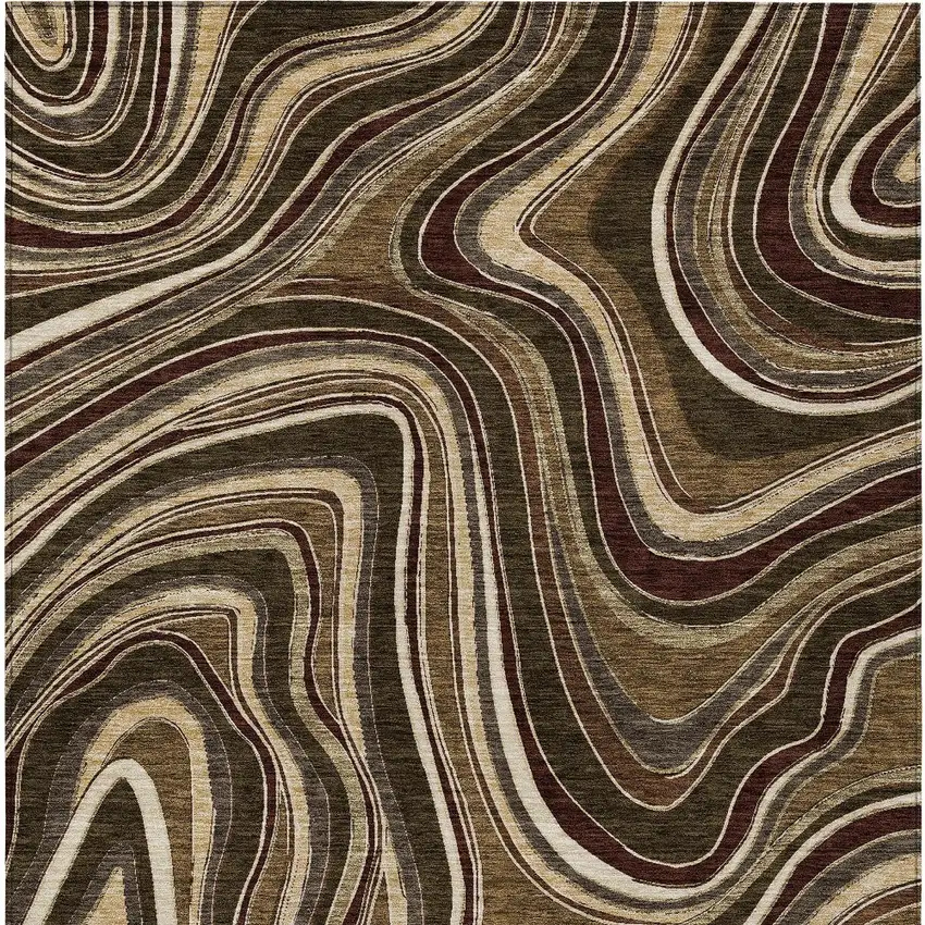 Brown And Ivory Abstract Washable Indoor Outdoor Area Rug Photo 4
