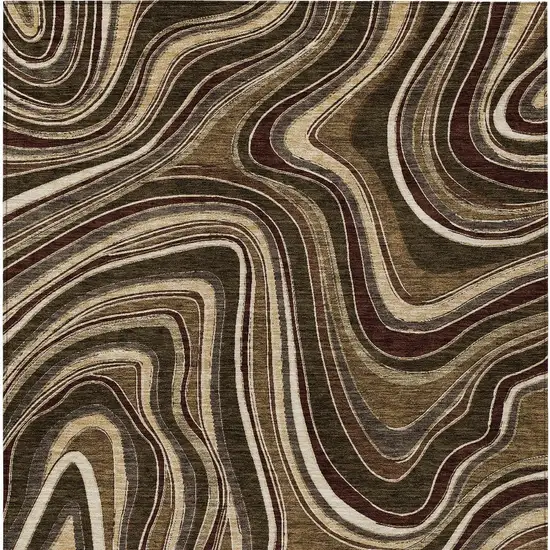 Brown And Ivory Abstract Washable Indoor Outdoor Area Rug Photo 4
