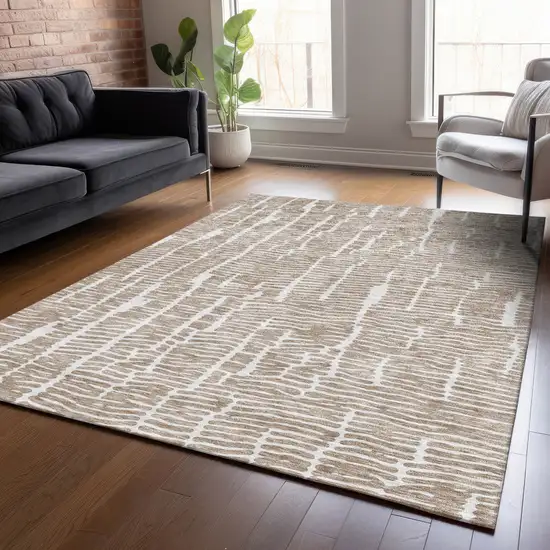 Brown And Ivory Abstract Washable Indoor Outdoor Area Rug Photo 9
