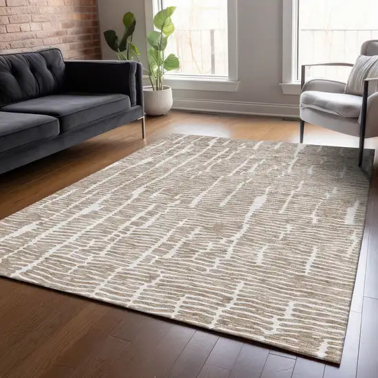 Brown And Ivory Abstract Washable Indoor Outdoor Area Rug Photo 9