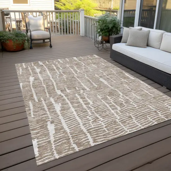 Brown And Ivory Abstract Washable Indoor Outdoor Area Rug Photo 9