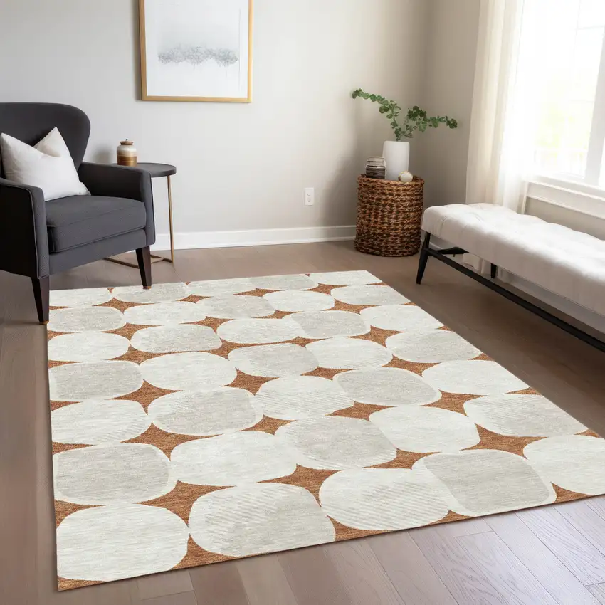 Brown And Ivory Abstract Washable Indoor Outdoor Area Rug Photo 9