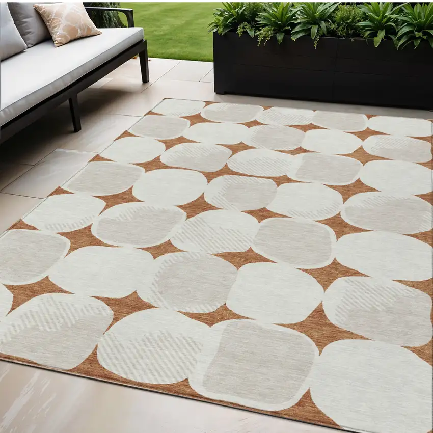 Brown And Ivory Abstract Washable Indoor Outdoor Area Rug Photo 1