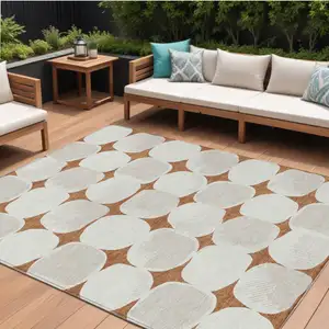 Photo of Brown And Ivory Abstract Washable Indoor Outdoor Area Rug