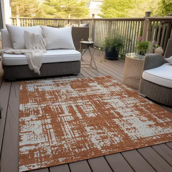 Brown And Ivory Abstract Washable Indoor Outdoor Area Rug Photo 9