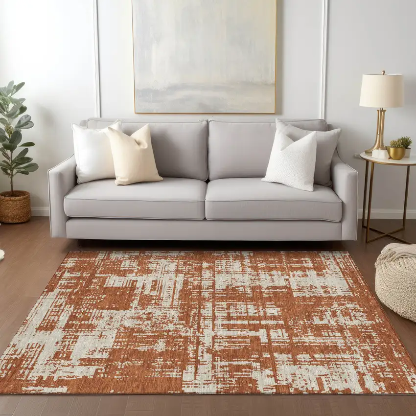 Brown And Ivory Abstract Washable Indoor Outdoor Area Rug Photo 9