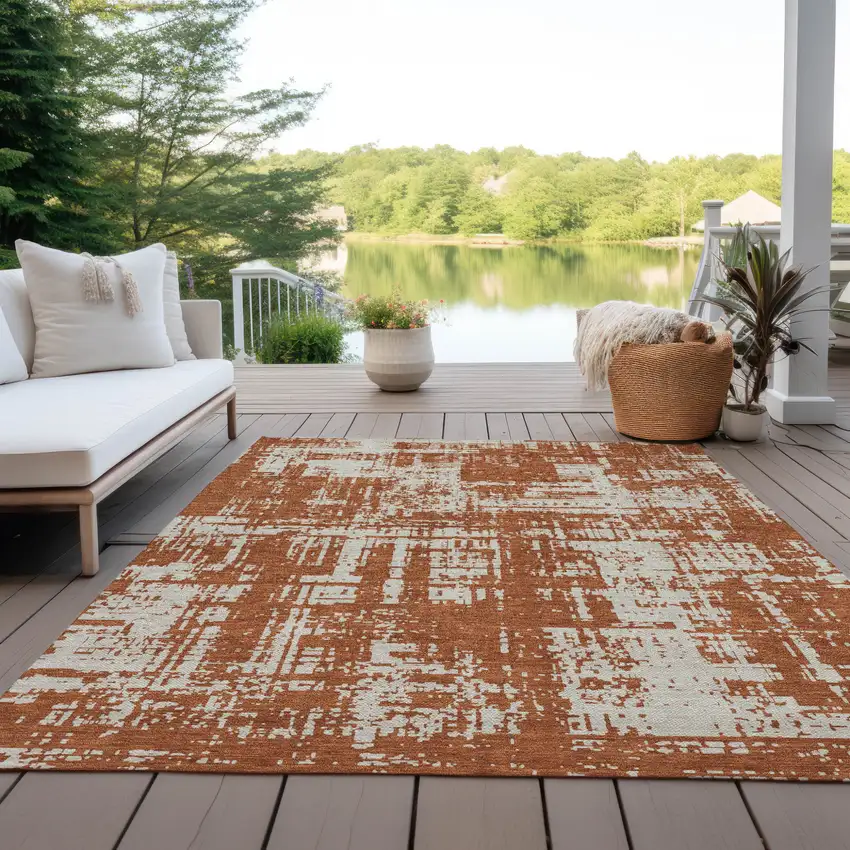Brown And Ivory Abstract Washable Indoor Outdoor Area Rug Photo 8