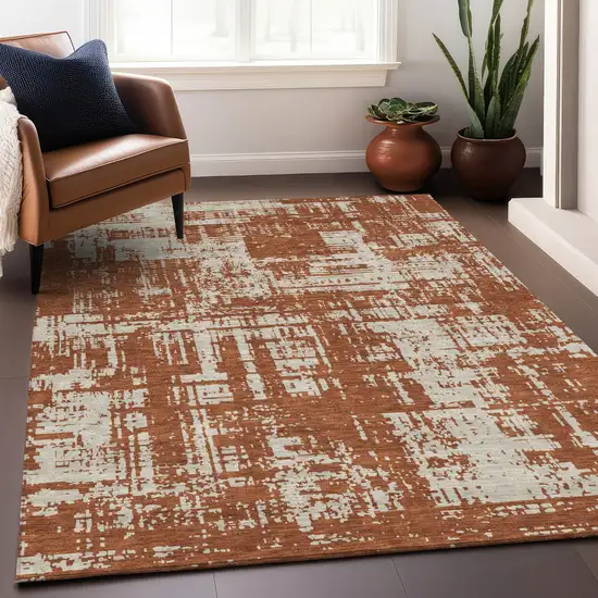 Brown And Ivory Abstract Washable Indoor Outdoor Area Rug Photo 9