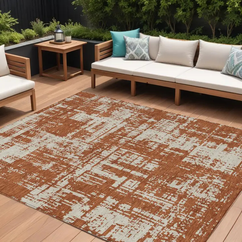 Brown And Ivory Abstract Washable Indoor Outdoor Area Rug Photo 1