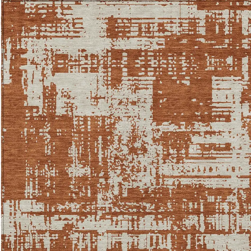 Brown And Ivory Abstract Washable Indoor Outdoor Area Rug Photo 6