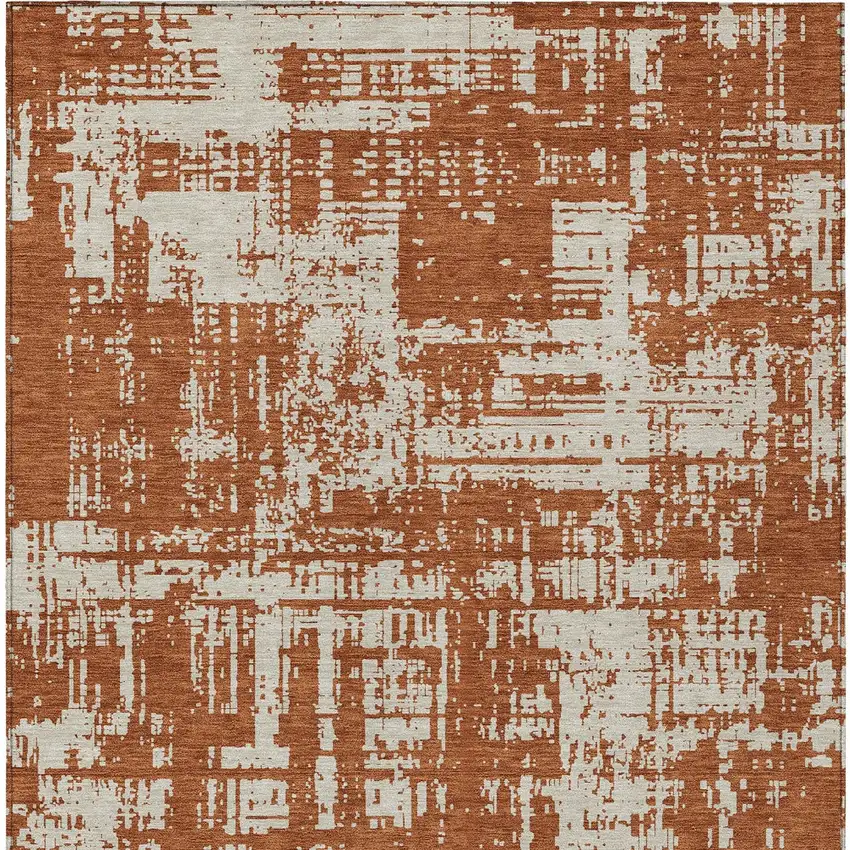 Brown And Ivory Abstract Washable Indoor Outdoor Area Rug Photo 7