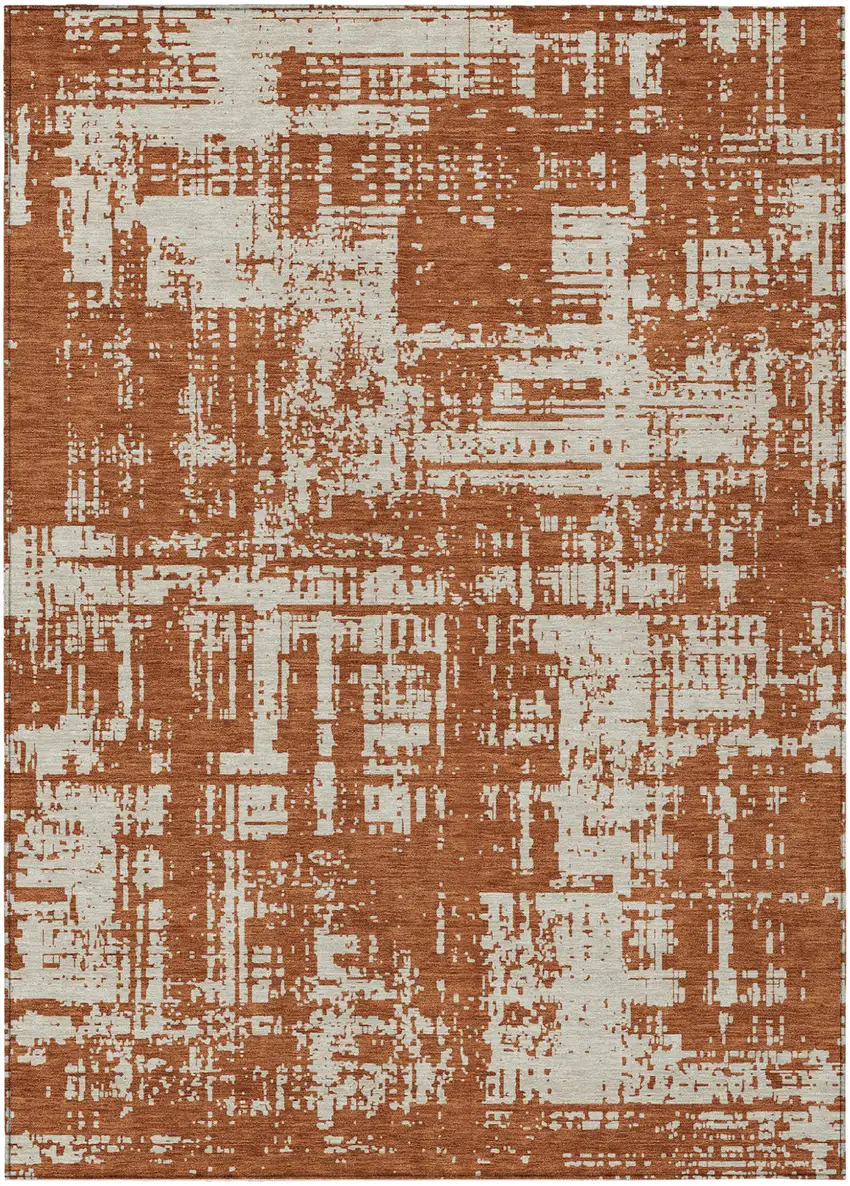 Brown And Ivory Abstract Washable Indoor Outdoor Area Rug Photo 2