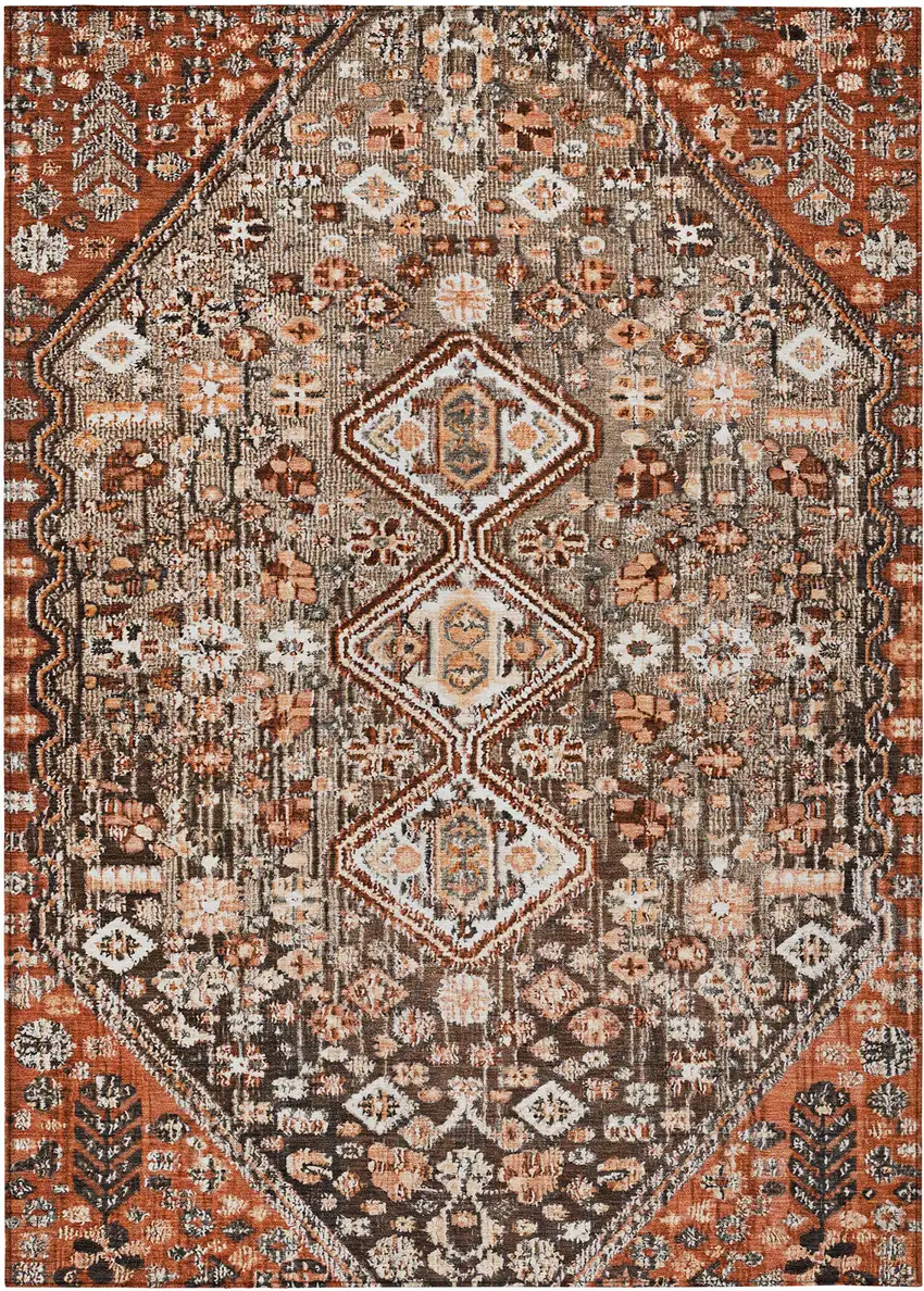 Brown And Ivory Aztec Washable Indoor Outdoor Area Rug Photo 1