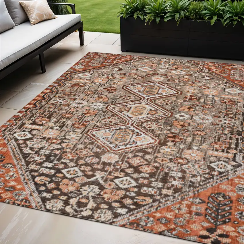 Brown And Ivory Aztec Washable Indoor Outdoor Area Rug Photo 2