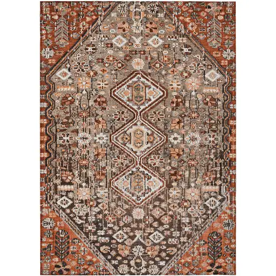 Brown And Ivory Aztec Washable Indoor Outdoor Area Rug Photo 1