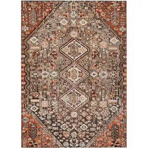 Photo of Brown And Ivory Aztec Washable Indoor Outdoor Area Rug