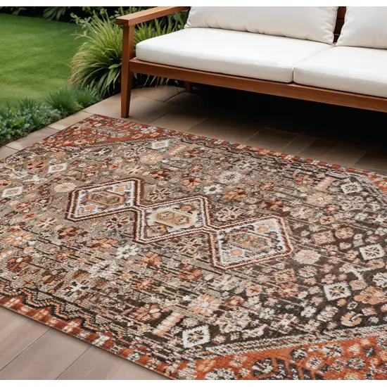 Brown And Ivory Aztec Washable Indoor Outdoor Area Rug Photo 2