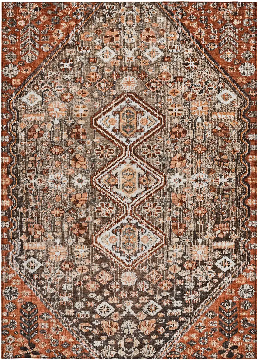 Brown And Ivory Aztec Washable Indoor Outdoor Area Rug Photo 3