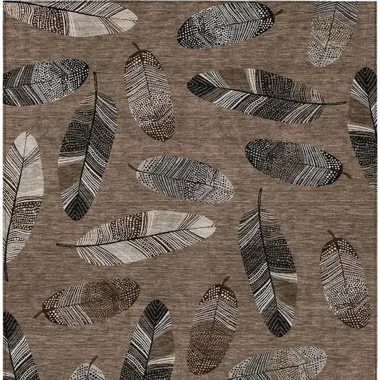 Brown And Ivory Botanical Leaves Washable Indoor Outdoor Area Rug Photo 6