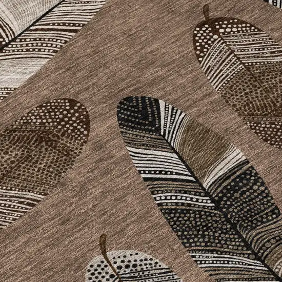 Brown And Ivory Botanical Leaves Washable Indoor Outdoor Area Rug Photo 8